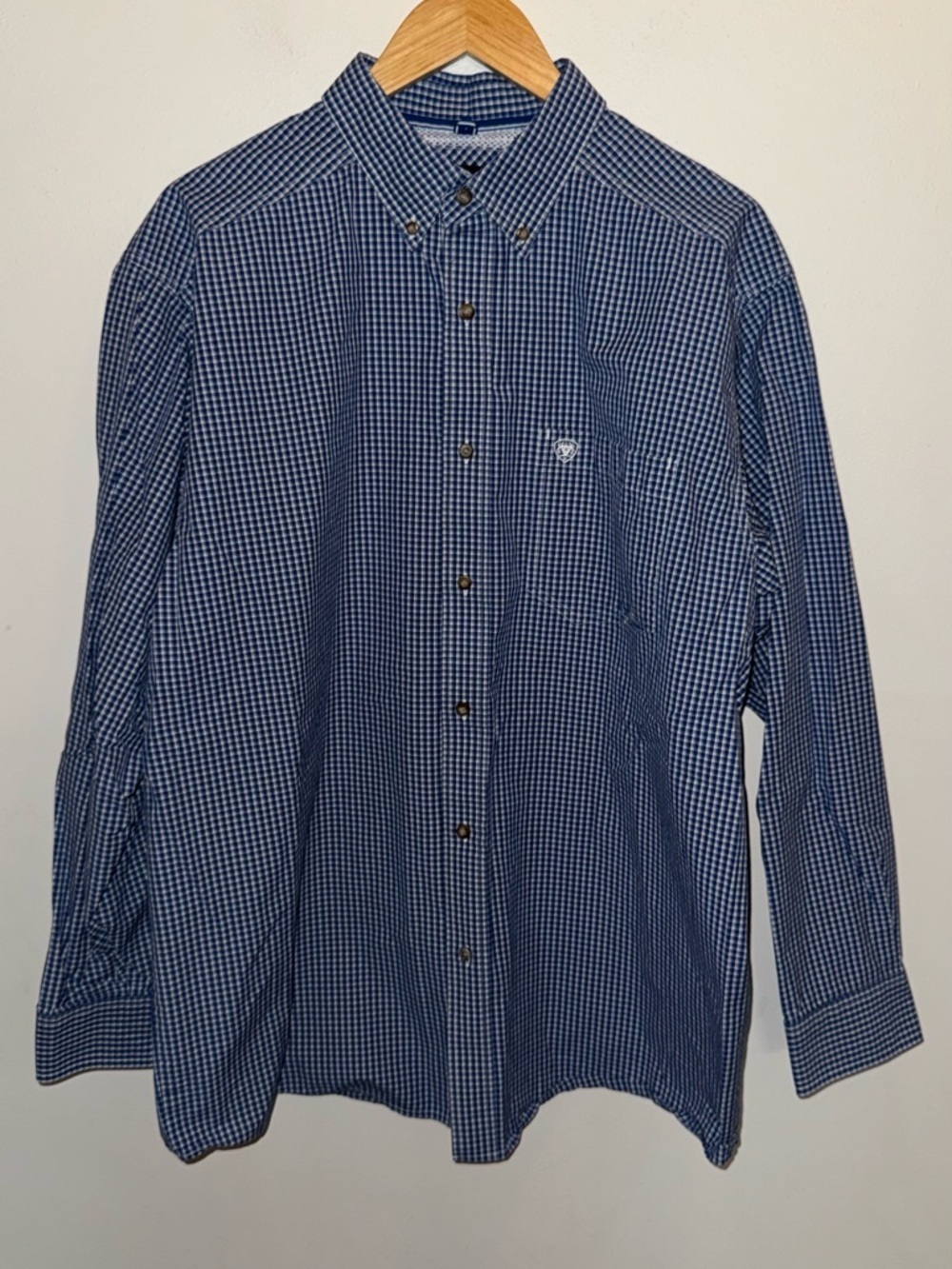 Ariat Pro Series Men's Blue Gingham Button Down Shirt Size Extra Large
